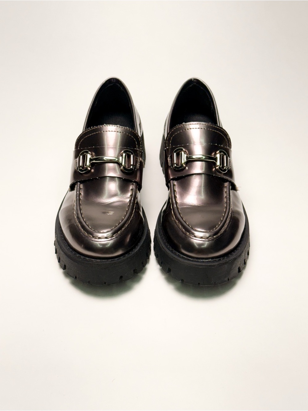 Steve Madden Lando Pewter Metallic Chunky Lug Sole Loafers